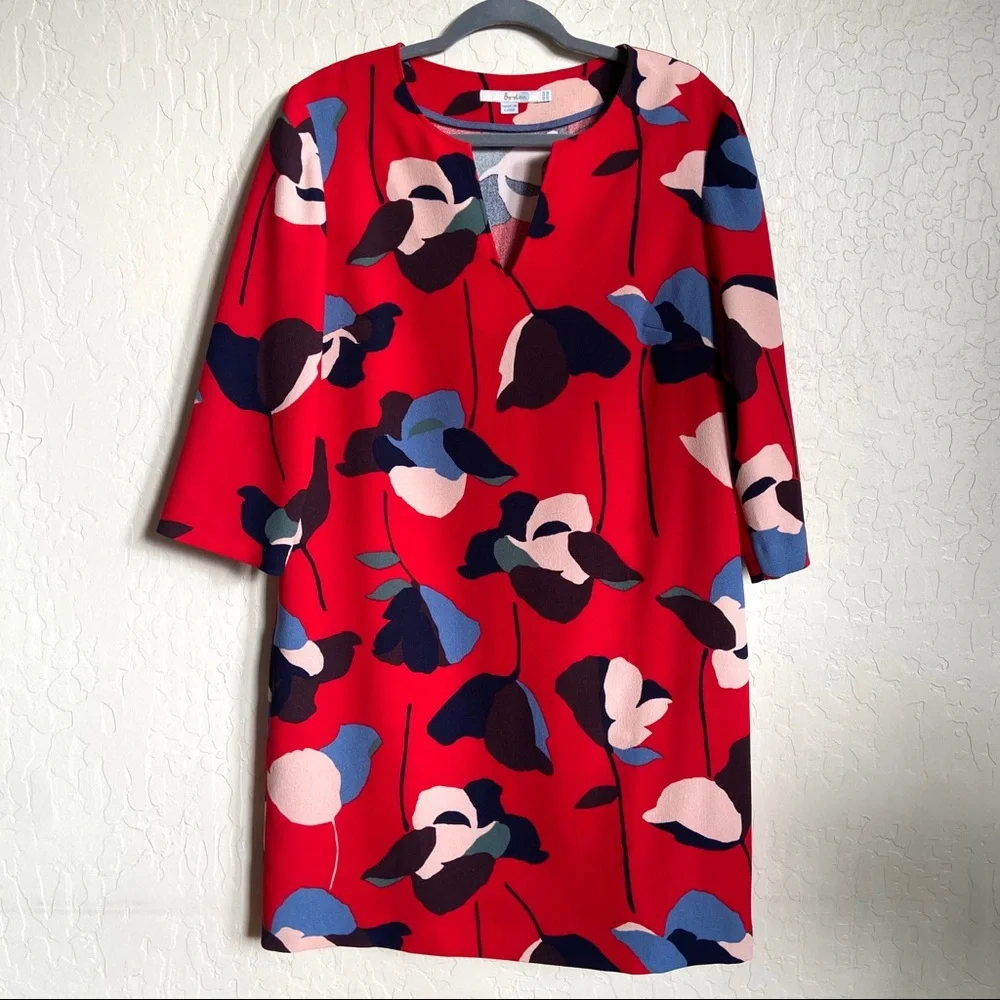 Boden Red Floral Midi Dress with Multicolor Blooms - Picture 2 of 6